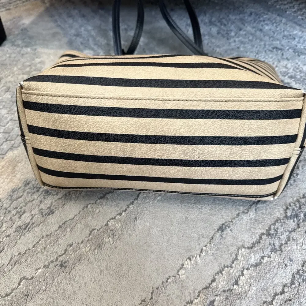 Kate Spade Hyde Lane Dipped Riley Tote Purse Bag Beige/Tan Blk Striped